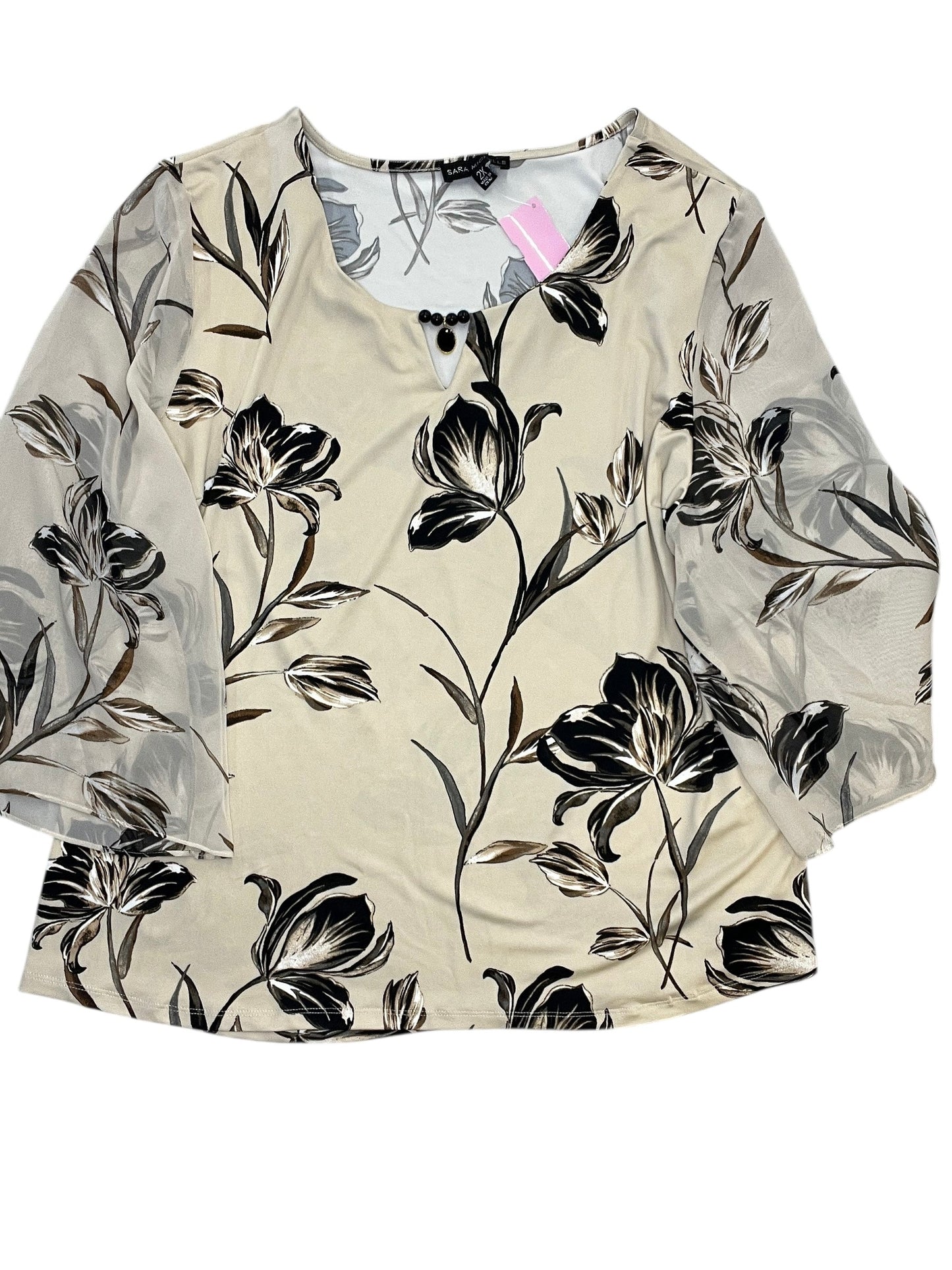 Blouse Ss By Sara Michelle In Tan, Size:2X