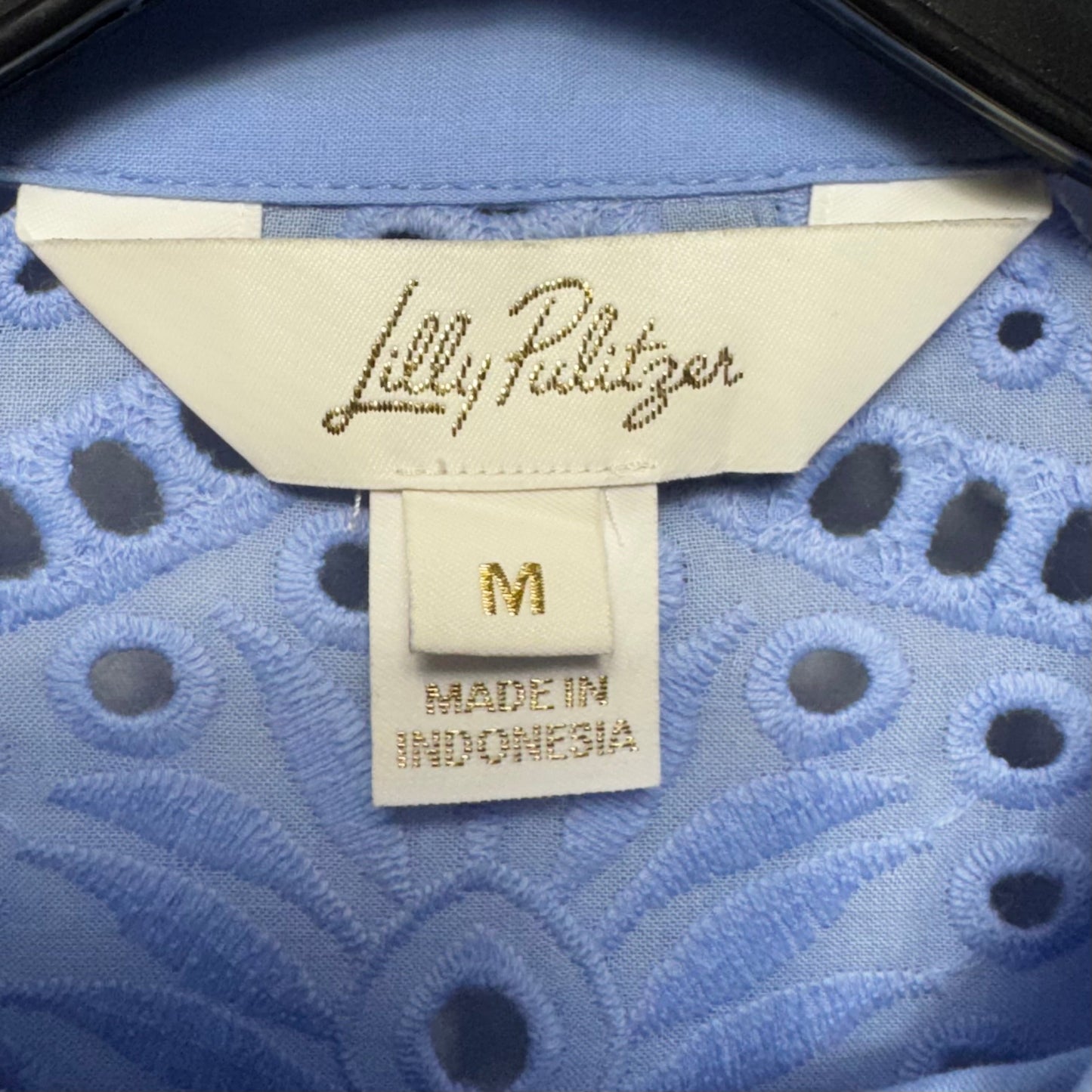 Gracee Pineapple Eyelet Top Long Sleeve Designer By Lilly Pulitzer In Blue, Size: M