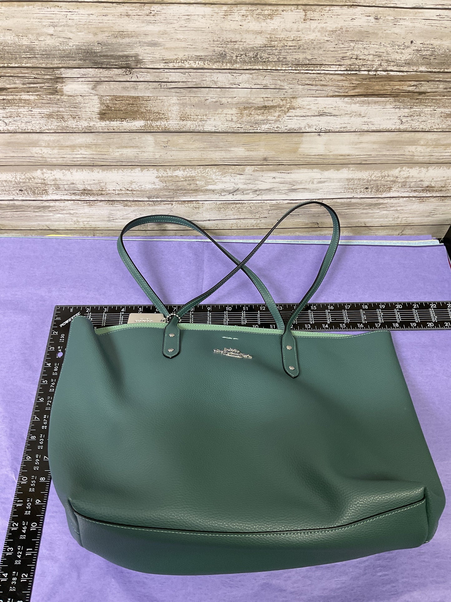 Handbag Designer By Coach In Green, Size:Large