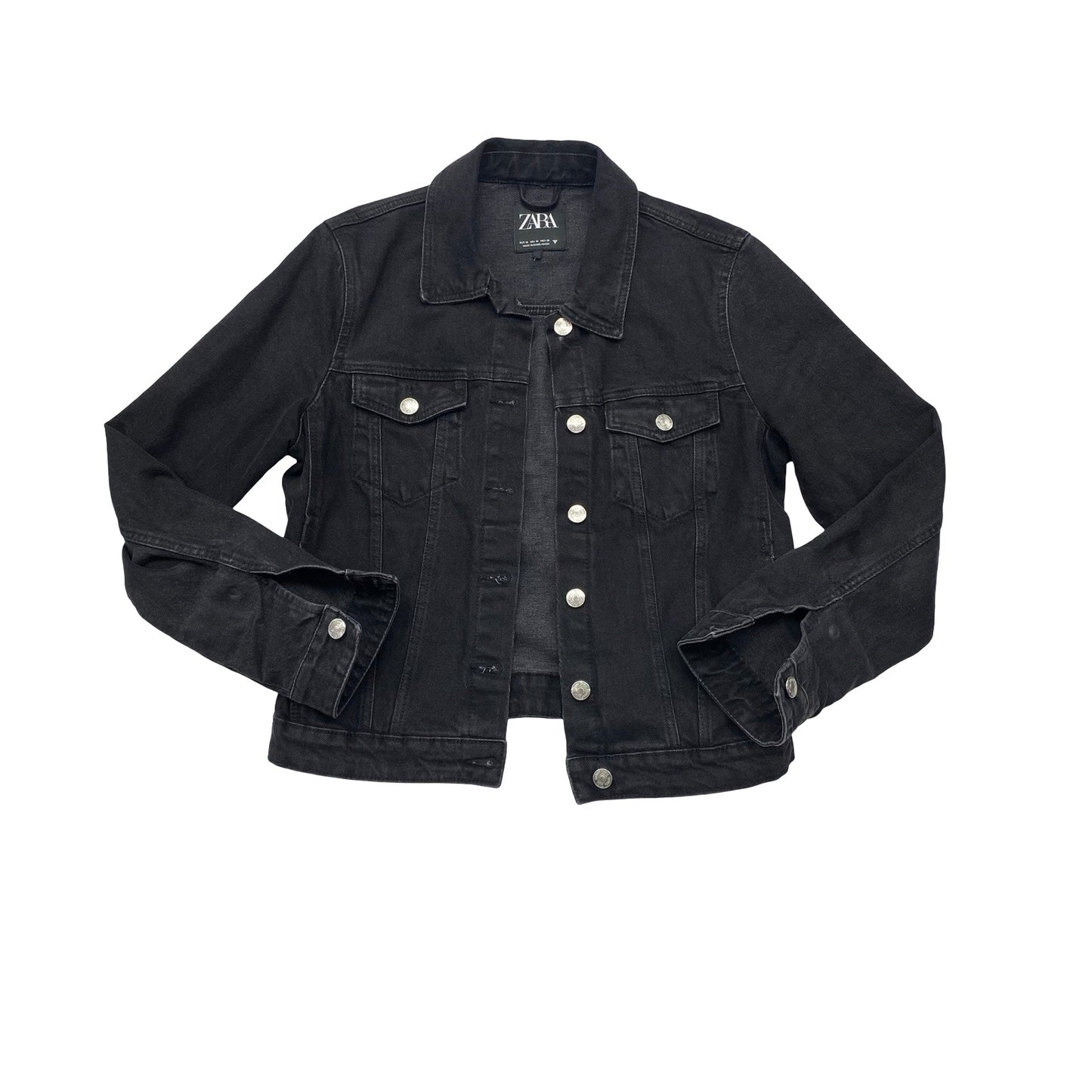 Jacket Denim By Zara In Black, Size:M