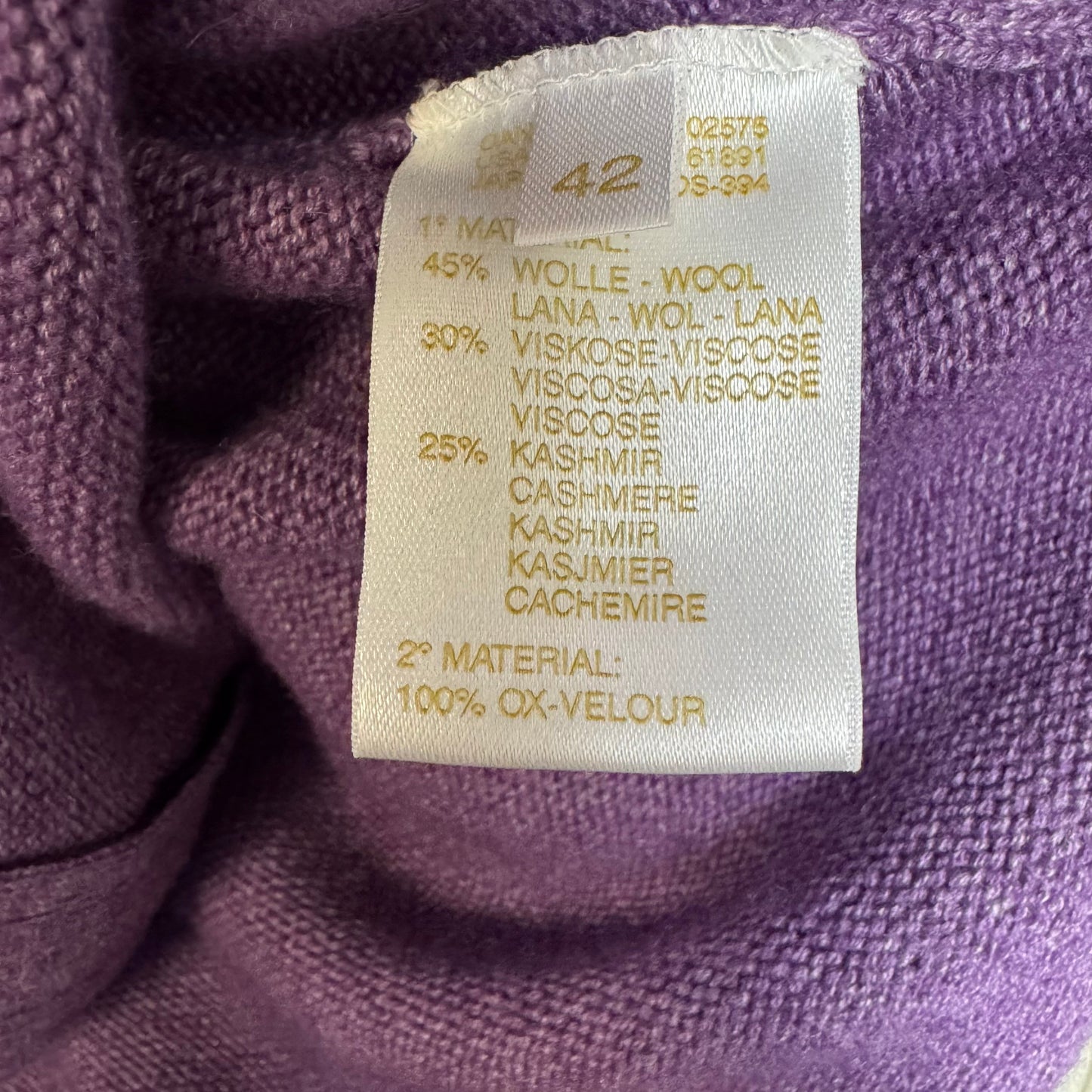 Cashmere Blend Zip Front Cardigan Sweater With Snakeskin Embellishment Designer By Escada In Purple, Size: L (42 EU)