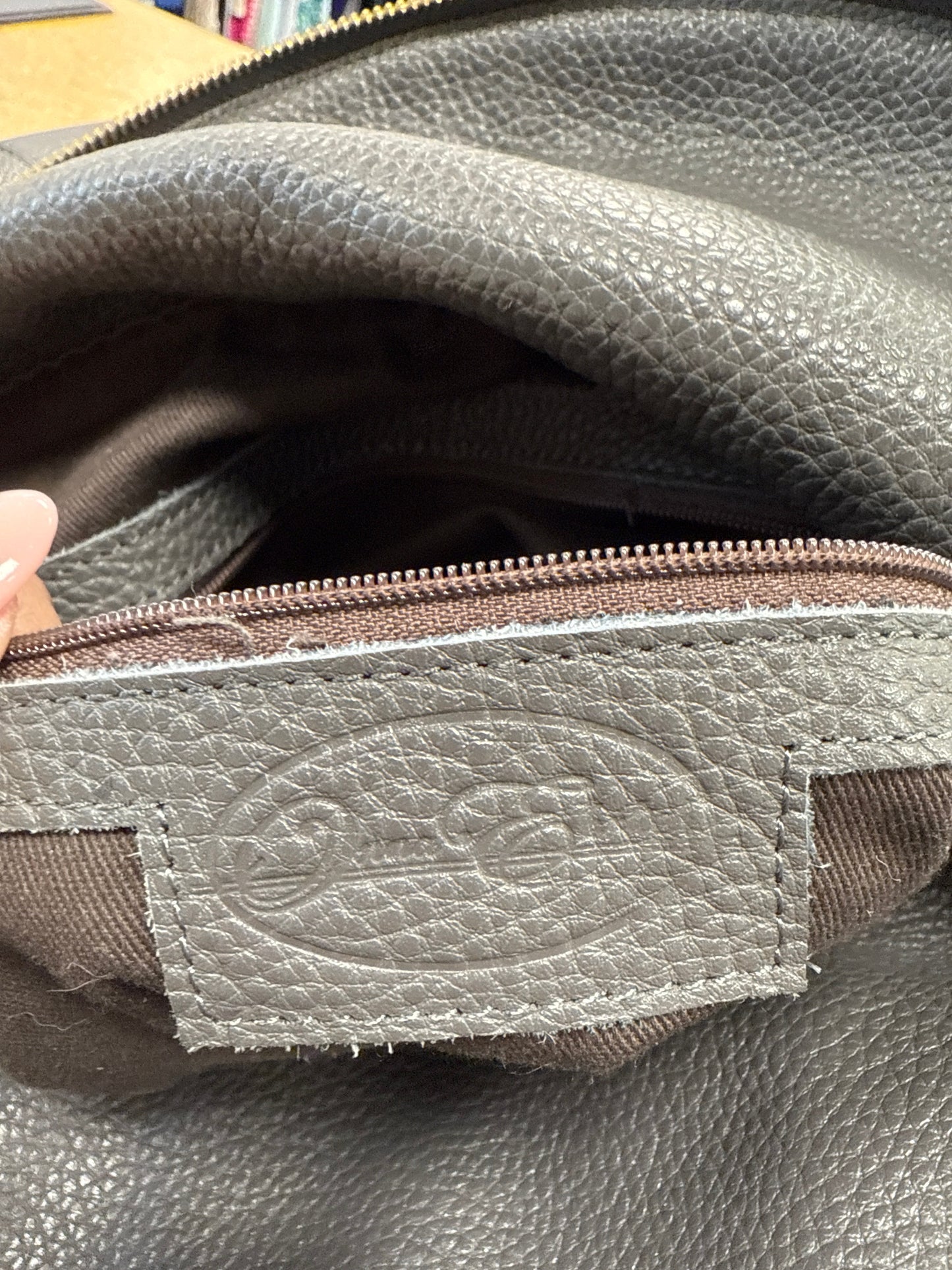 Leather Handbag  In Grey, Size:Large