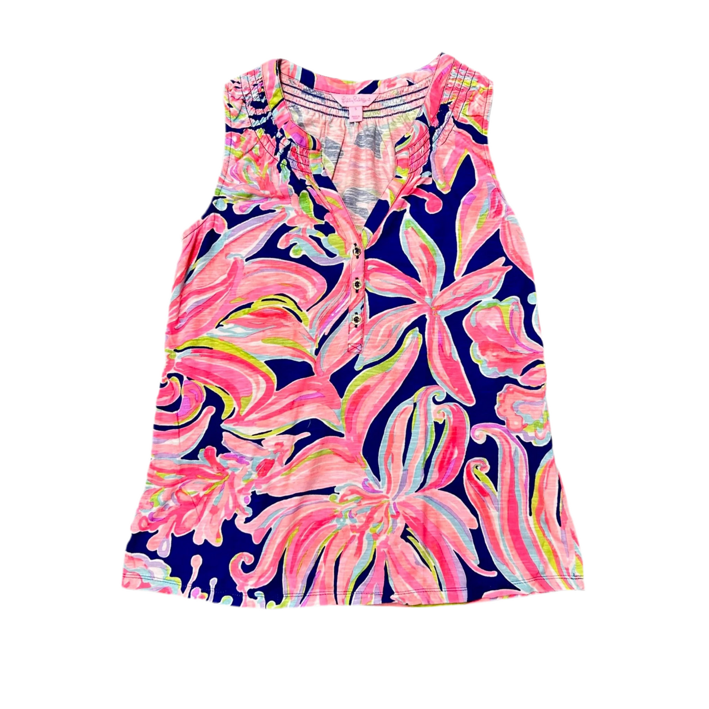 Top Sleeveless Designer By Lilly Pulitzer In Blue & Pink, Size: S