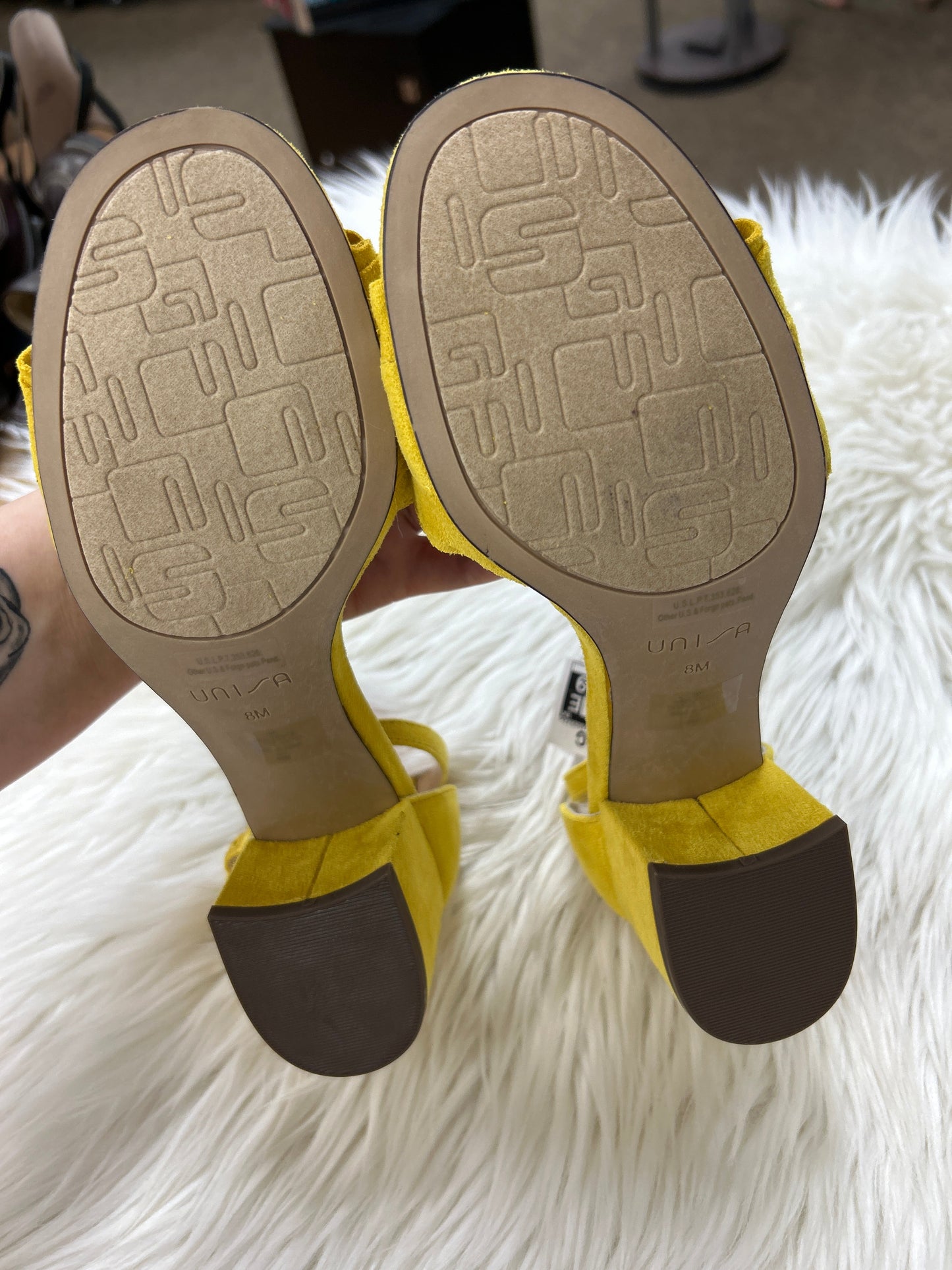 Sandals Heels Block By Unisa In Yellow, Size:8
