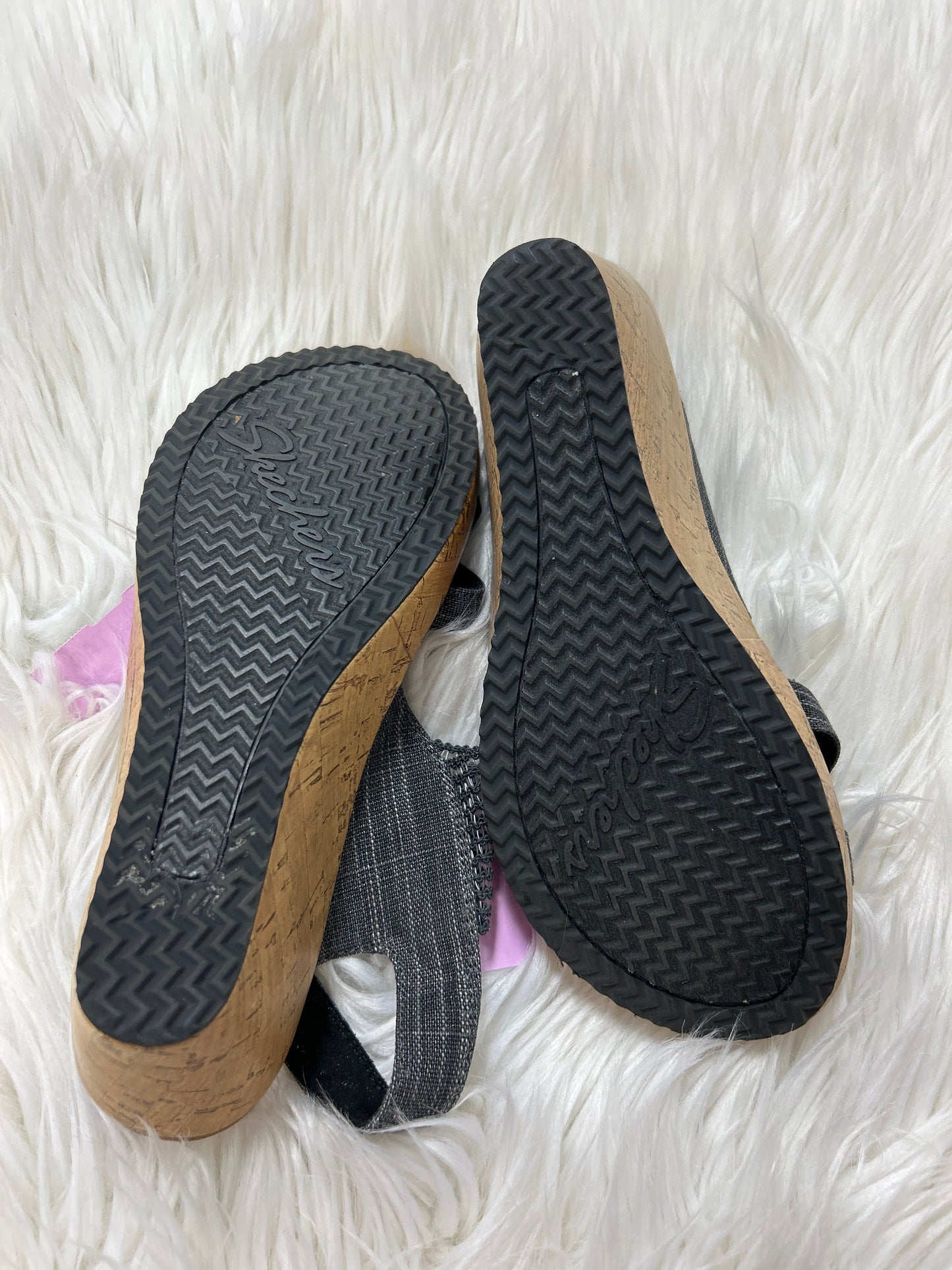 Sandals Heels Wedge By Skechers In Grey & Tan, Size:7.5