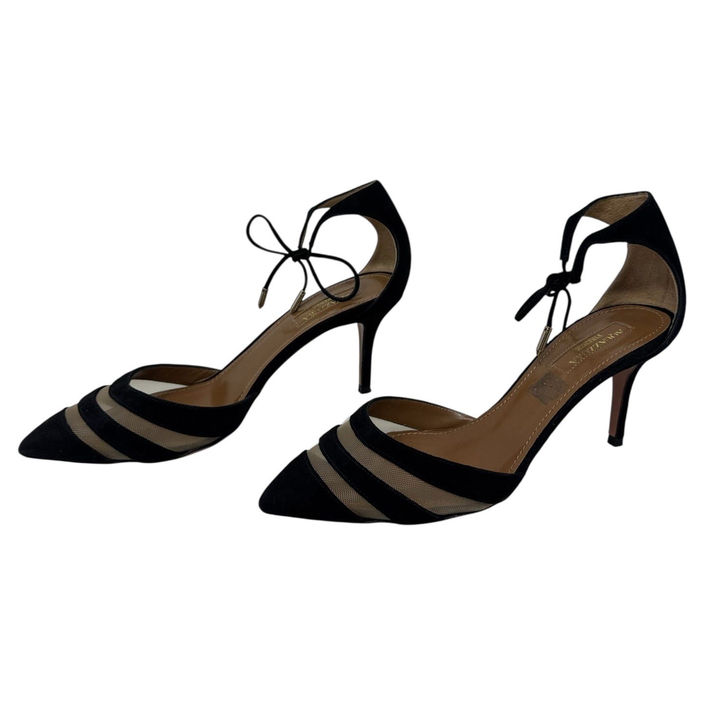 Alana Mesh & Suede D'Orsay Pumps Designer By Aquazzura In Black, Size: 6.5