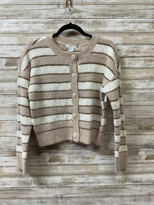 Sweater Cardigan By Design History In Tan & White, Size:Xs