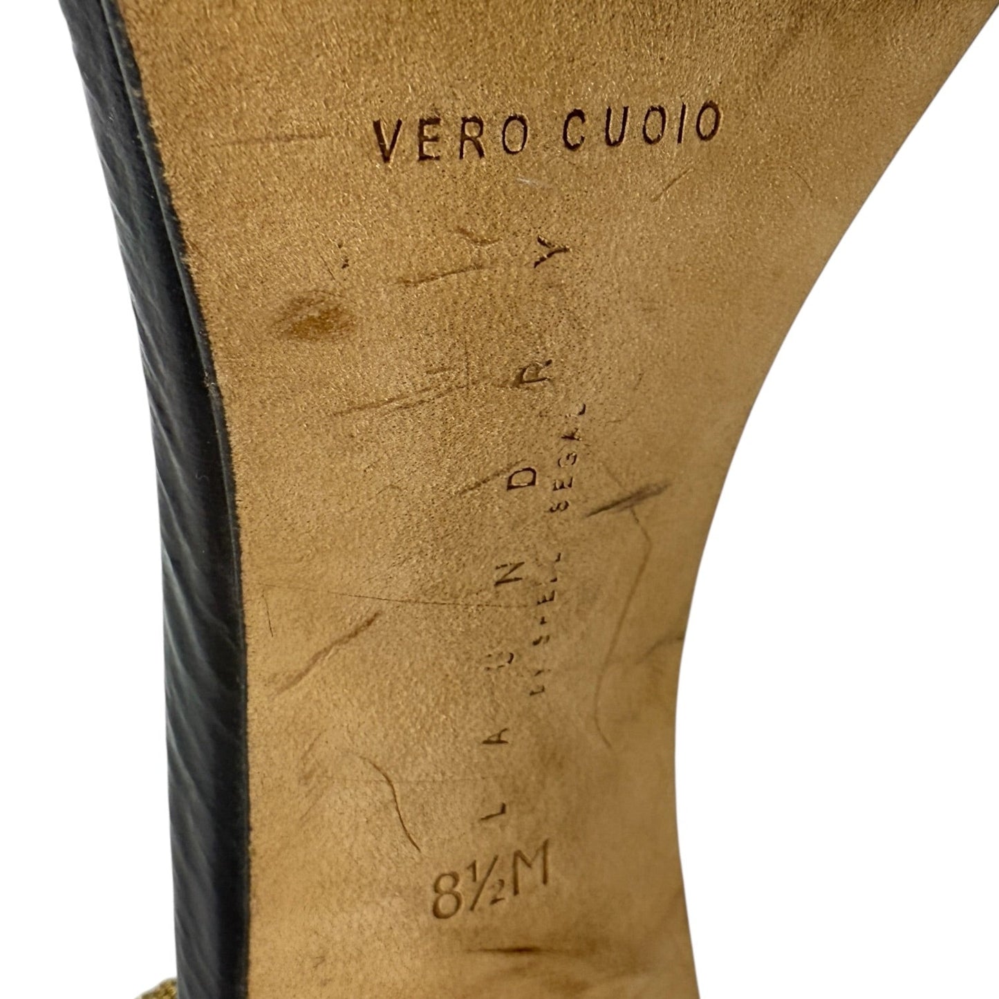 Reggie Chain Strap Block Heel Sandals By Laundry In Black & Gold, Size: 8.5