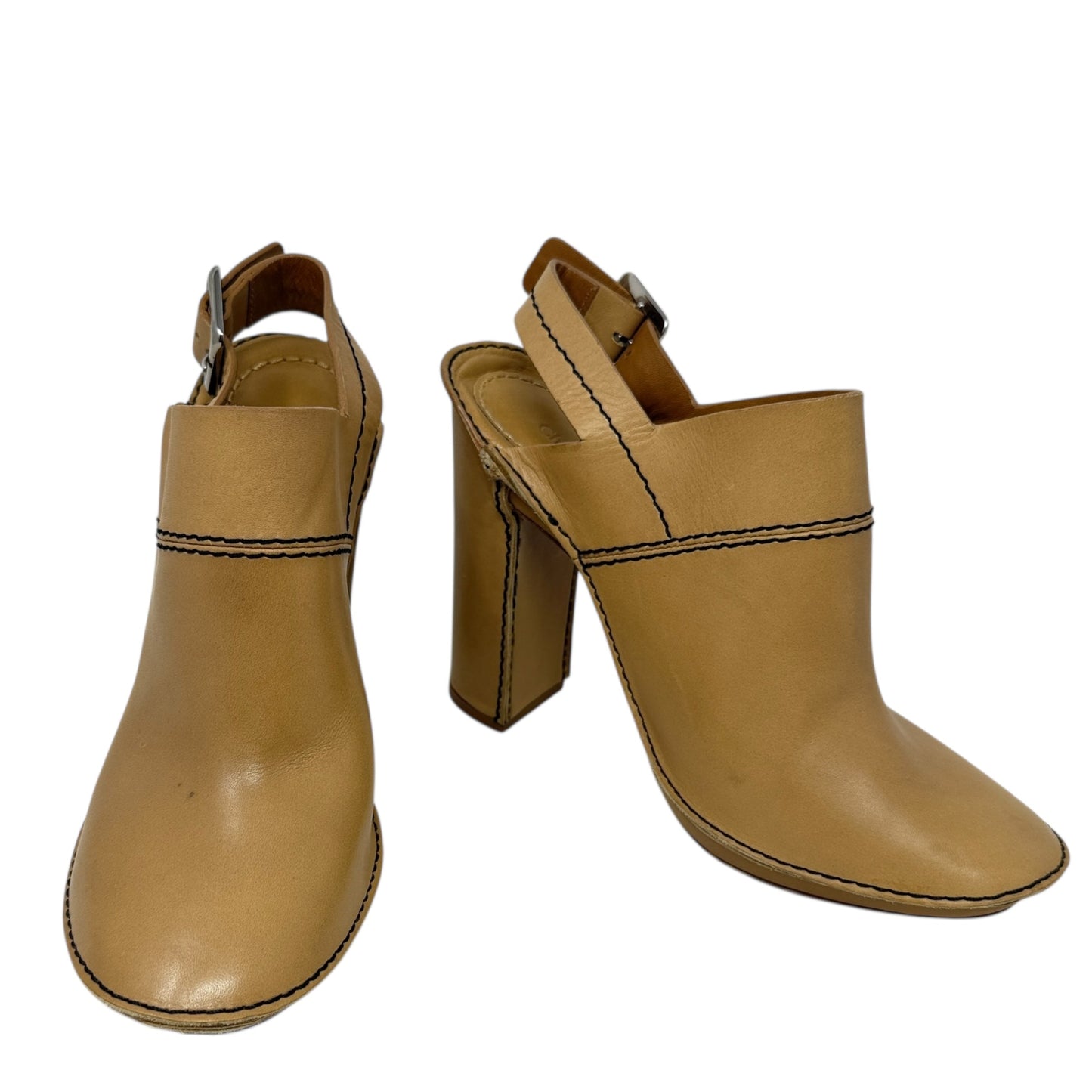 High Heel Slingback Mules Luxury Designer By Chloe In Tan, Size: 9