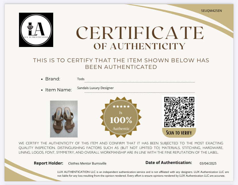 Sandals Luxury Designer By Tods In Taupe, Size:6