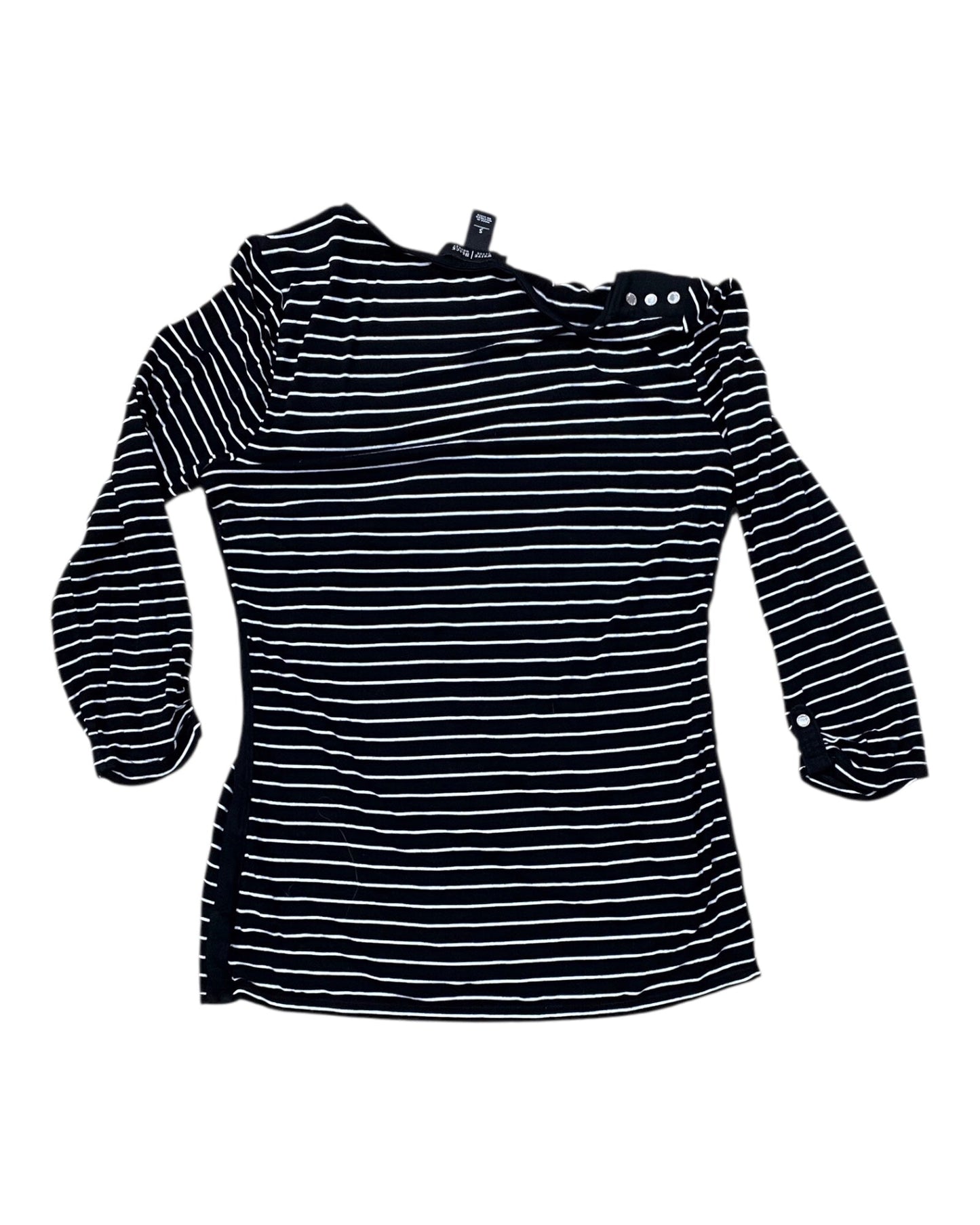 Top 3/4 Sleeve By White House Black Market In Black & White, Size:S