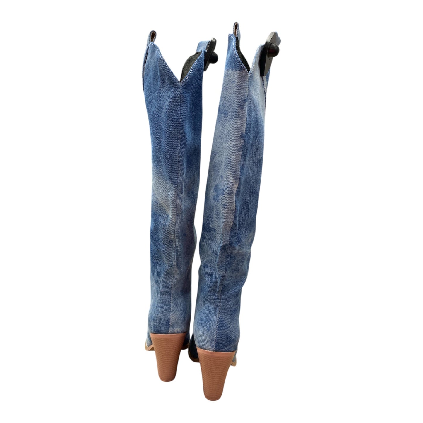 Boots Knee Heels By Clothes Mentor In Blue Denim, Size:6