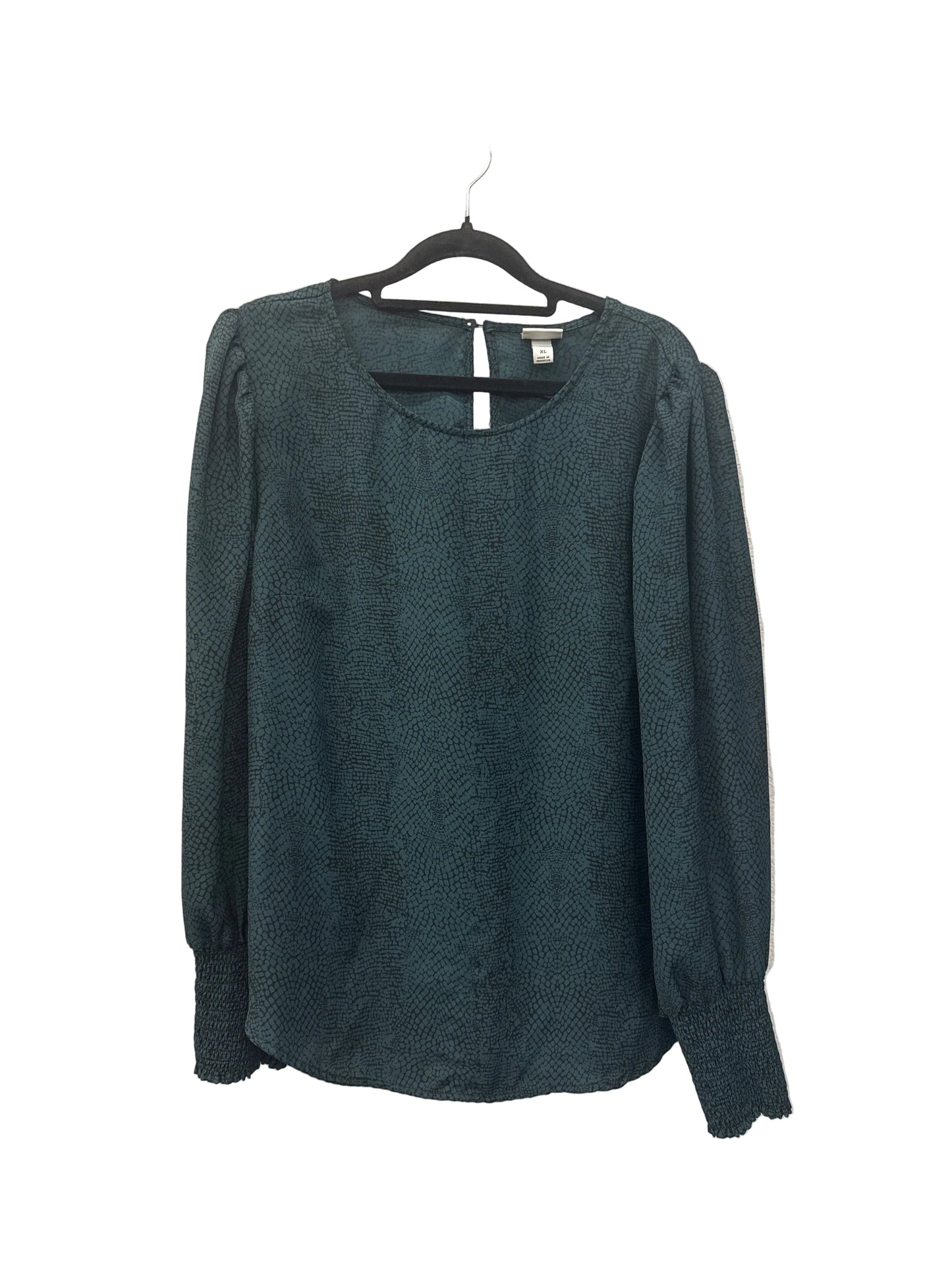 Blouse Long Sleeve By A New Day In Black & Green, Size: Xl