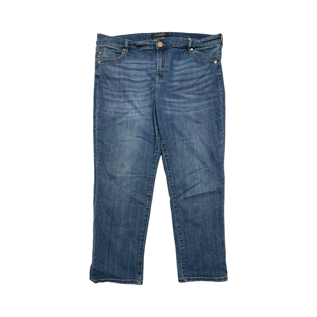 Jeans Straight By Liverpool In Blue Denim, Size:18