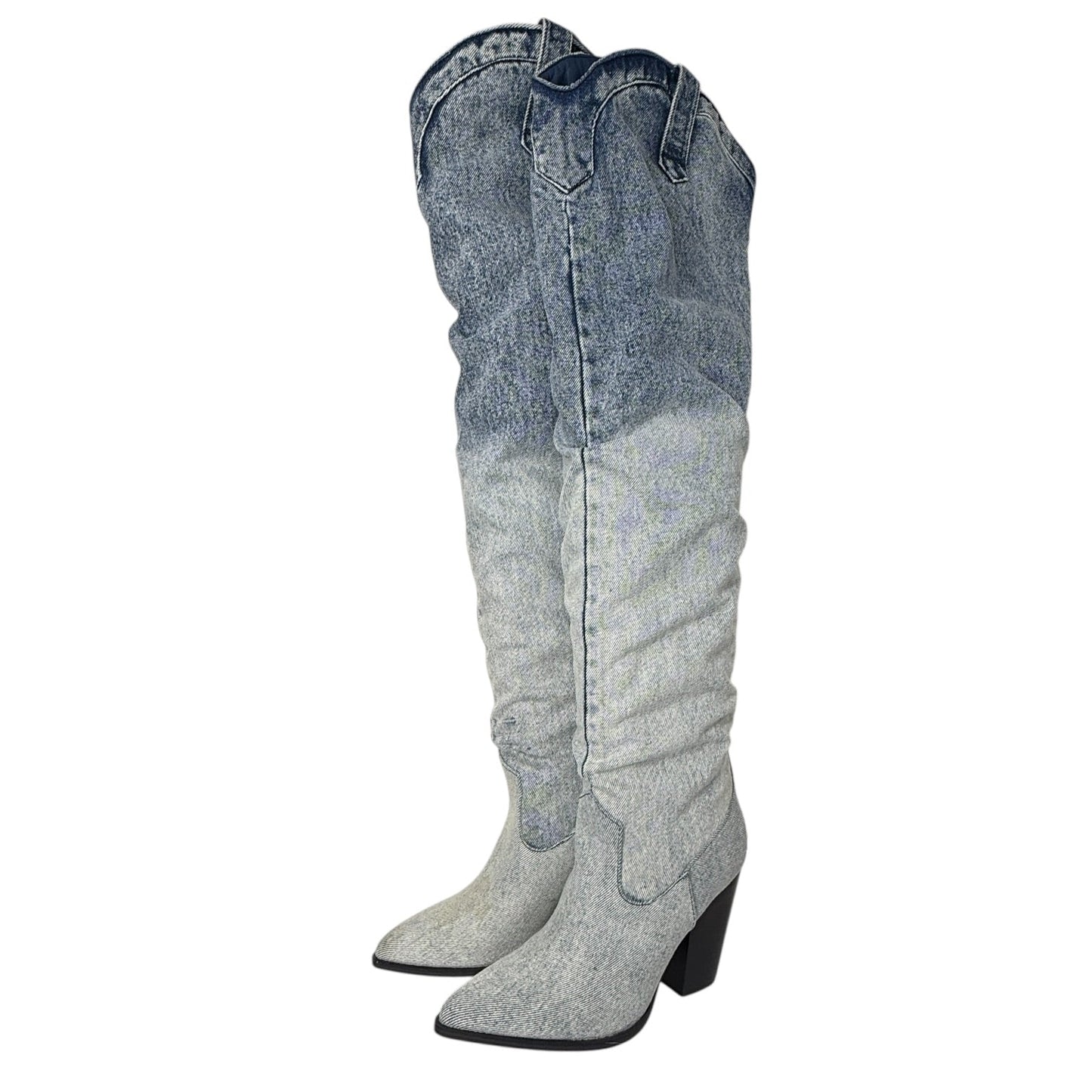 Landy Denim OTK Boots By Steve Madden In Blue Denim, Size: 8