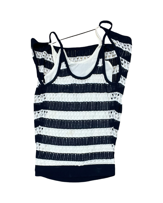Top Sleeveless By Venus In Blue & Cream, Size:M