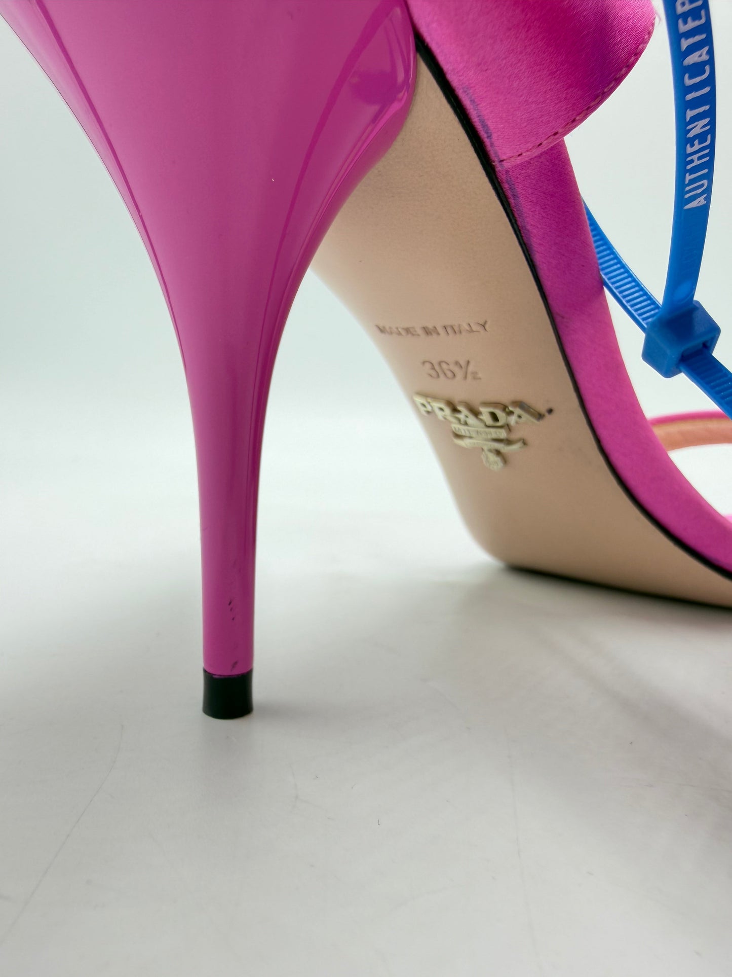 Prada Satin Asymmetric High Heel Luxury Shoes, Size: 6.5