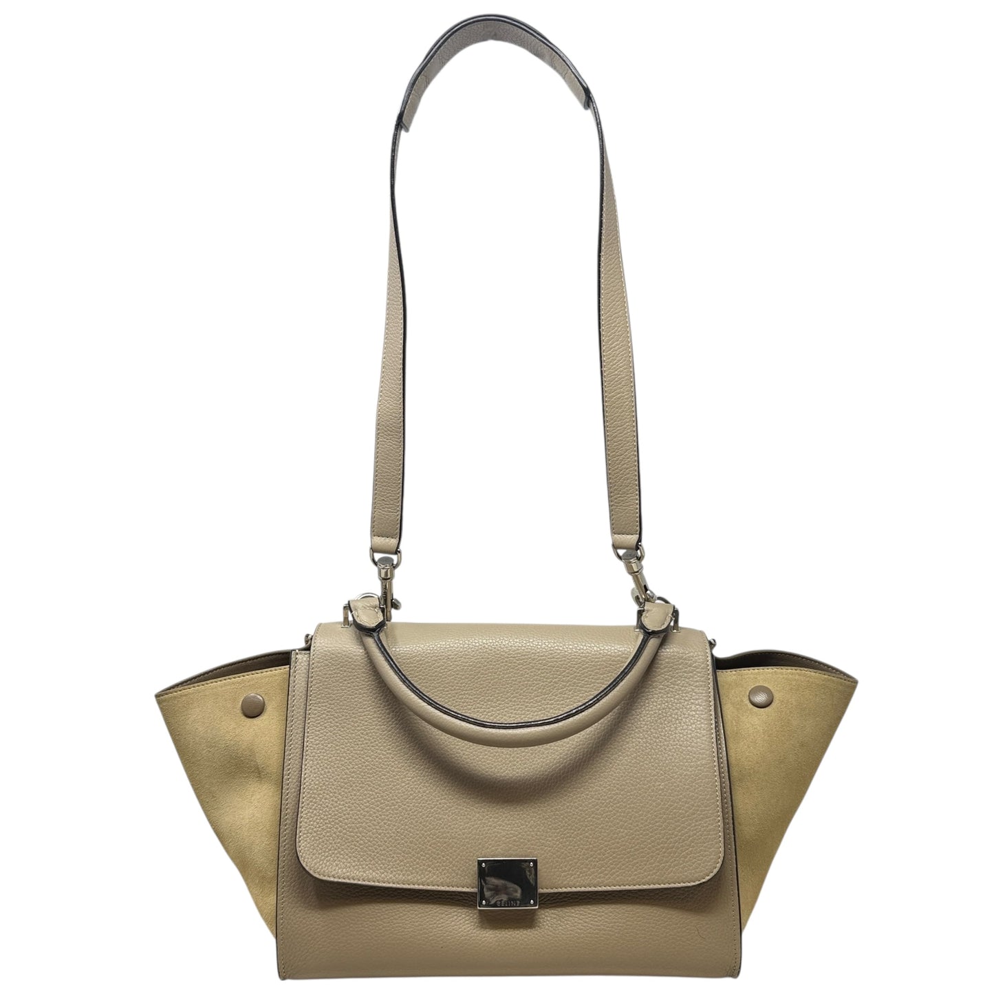 Drummed Calfskin Suede Medium Trapeze Souris Tote Luxury Designer By Celine, Size: Medium