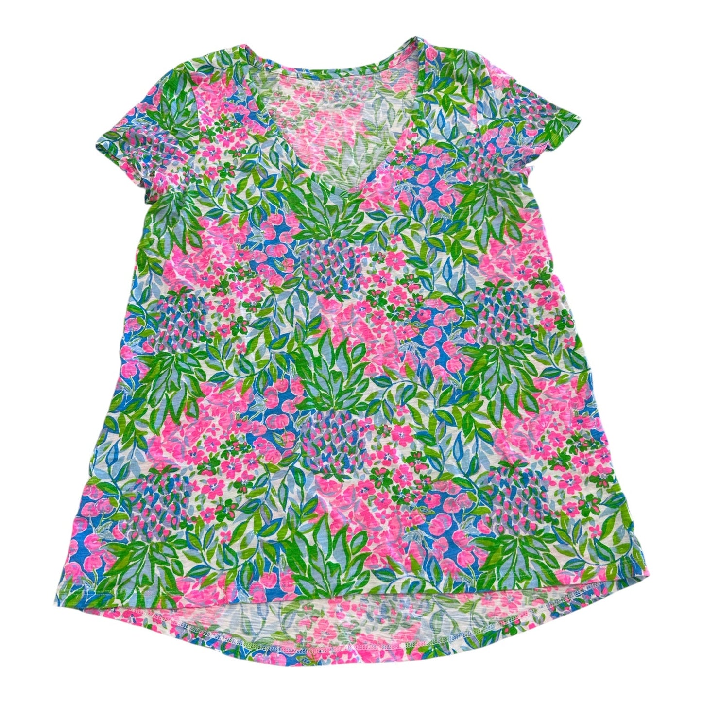 Top Ss Designer By Lilly Pulitzer In Green & Pink, Size:S
