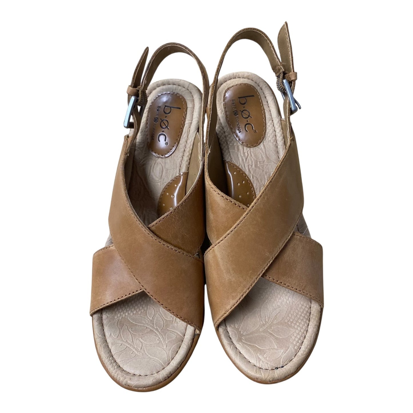 Sandals Heels Wedge By BOC In Tan, Size:7
