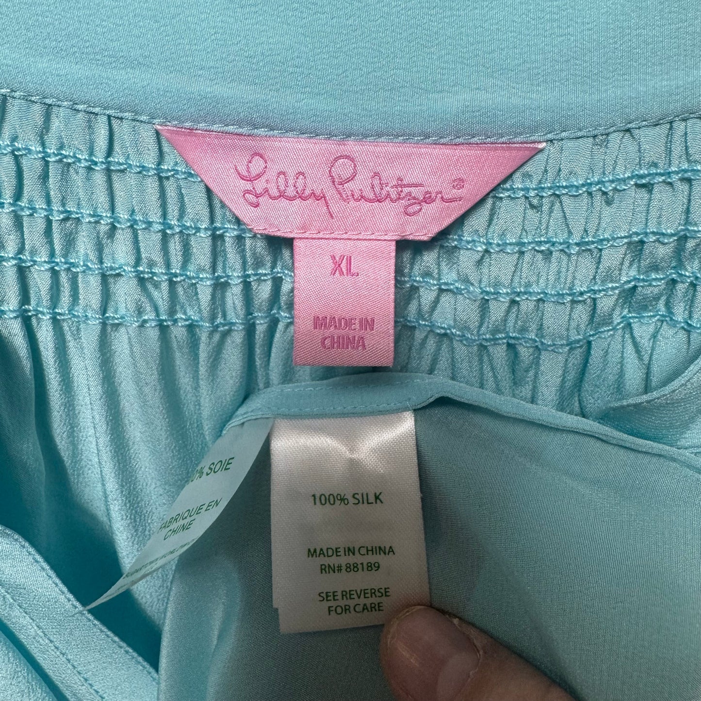 Silk Blouse Designer By Lilly Pulitzer In Aqua, Size: Xl