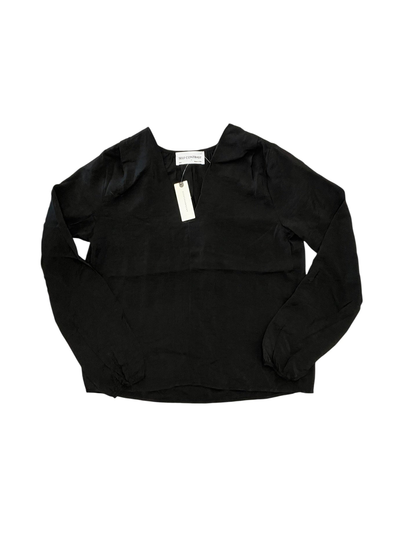 Blouse Ls By Self Contrast In Black, Size:Xxs