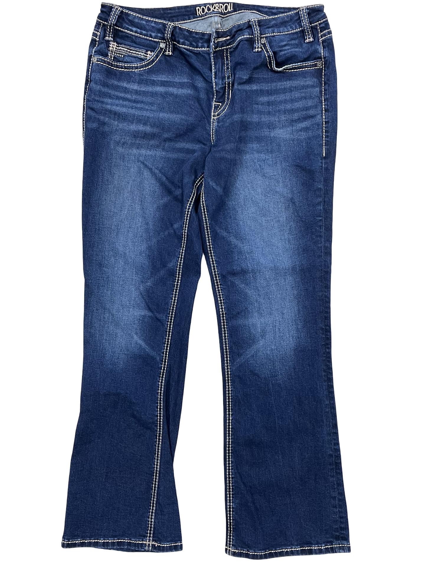 Jeans Boot Cut By Rock & Roll In Blue Denim, Size:16