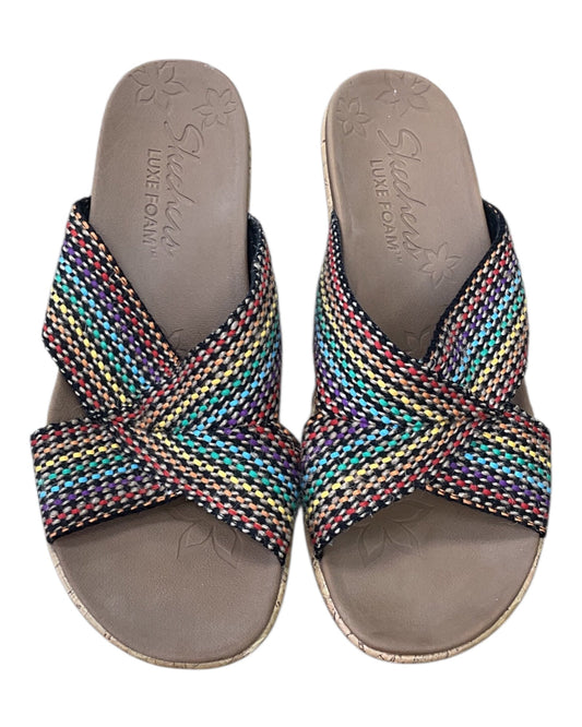 Sandals Heels Wedge By Skechers In Rainbow Print, Size:8