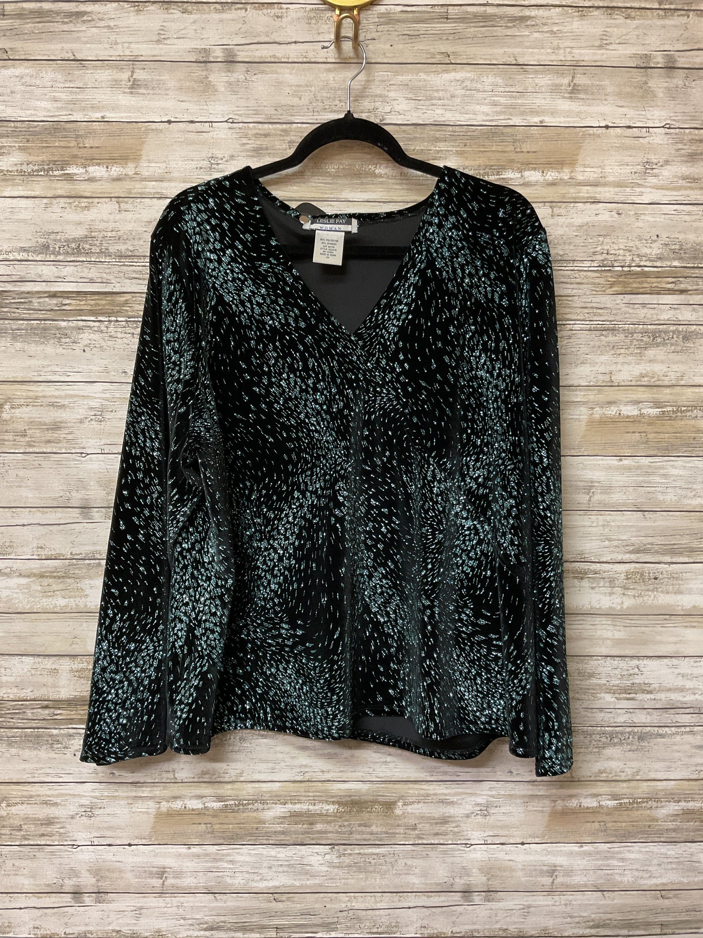 Blouse Ls By Leslie Fay In Black & Blue, Size:2X