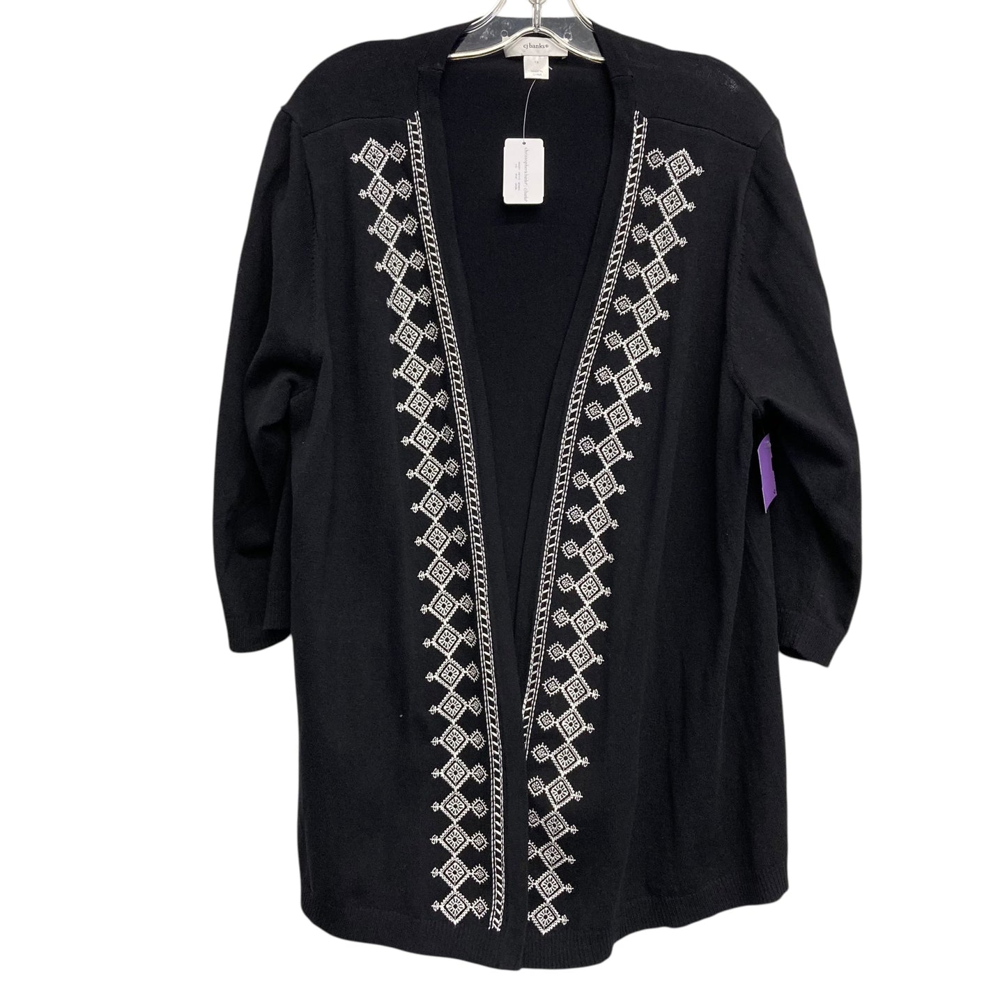 Sweater Cardigan By Cj Banks In Black & White, Size:1X