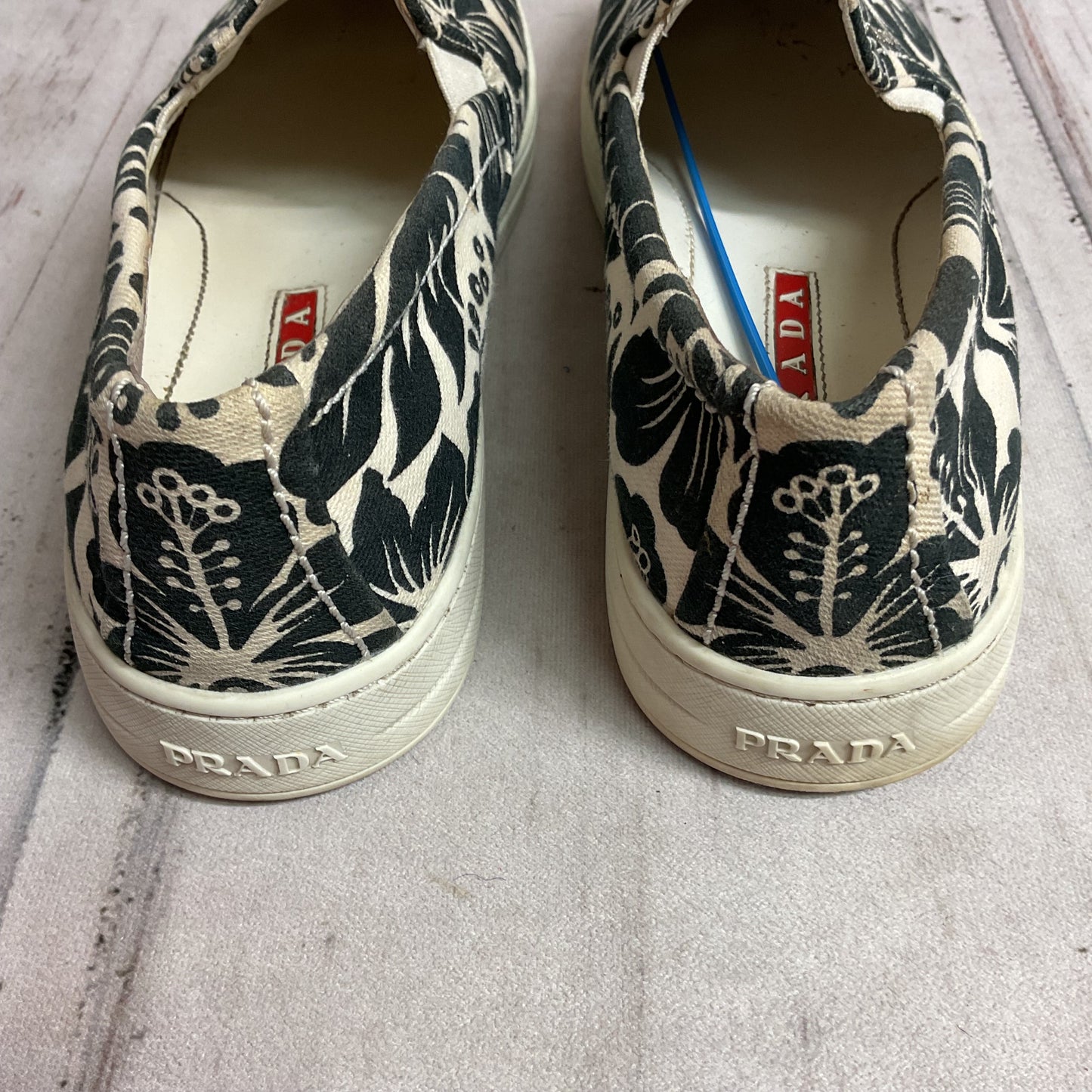 Shoes Luxury Designer By Prada In Blue & White, Size: 38
