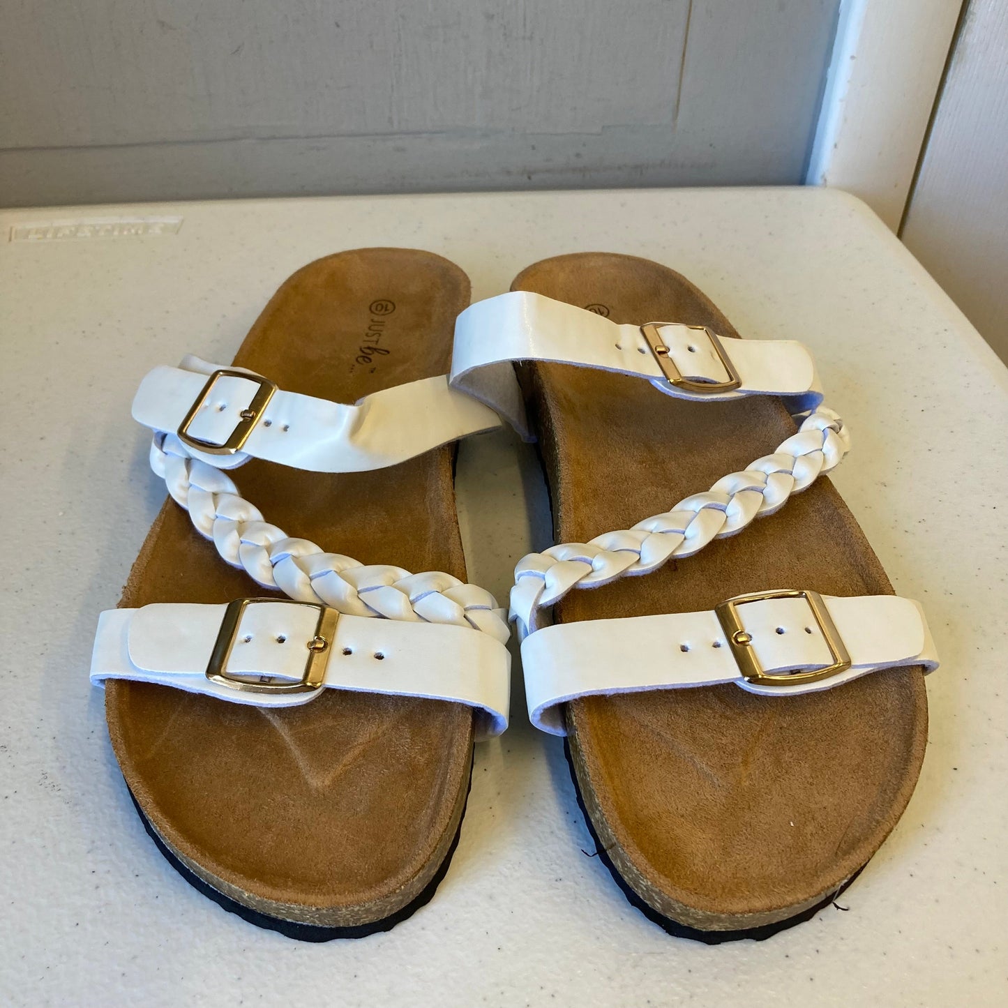 Sandals Flats By Just Be In White, Size:10