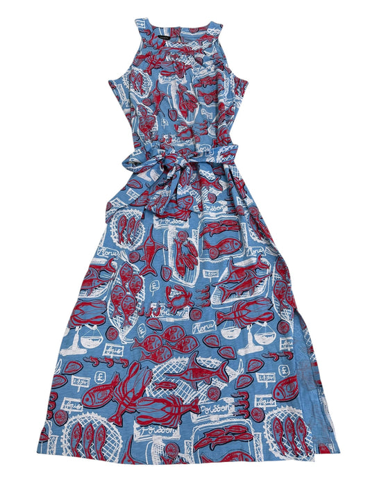 Dress Casual Midi By Talbots In Blue & Red & White, Size:S