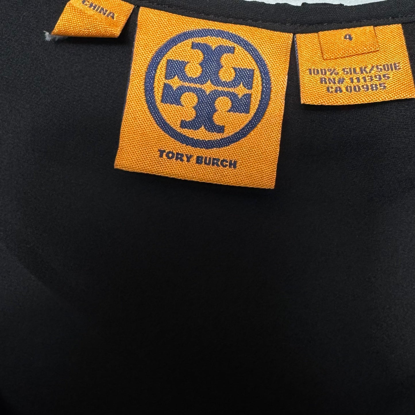 Silk Ruffle Top Sleeveless Designer By Tory Burch In Black, Size: 4