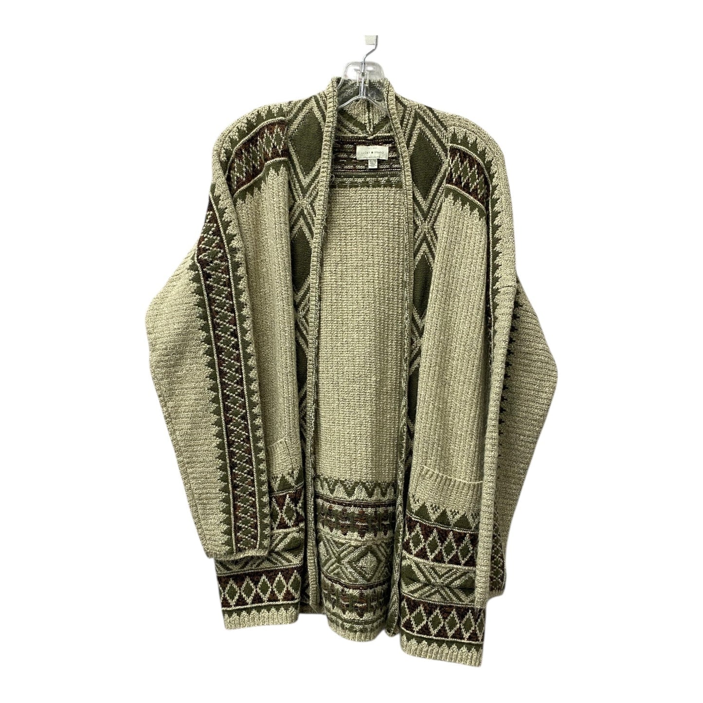 Sweater Cardigan By Lucky Brand In Cream & Green, Size:Xl