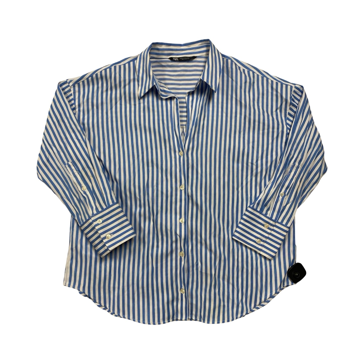 Top 3/4 Sleeve By Zara In Blue & White, Size:M