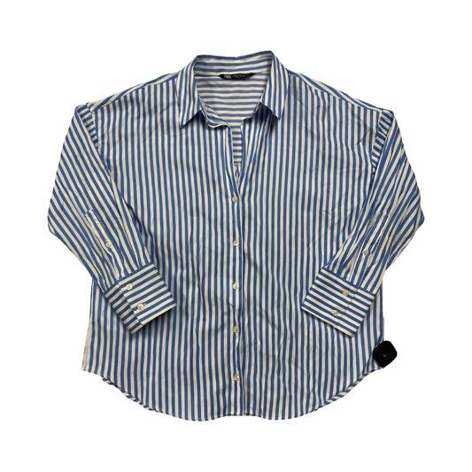 Top 3/4 Sleeve By Zara In Blue & White, Size:M