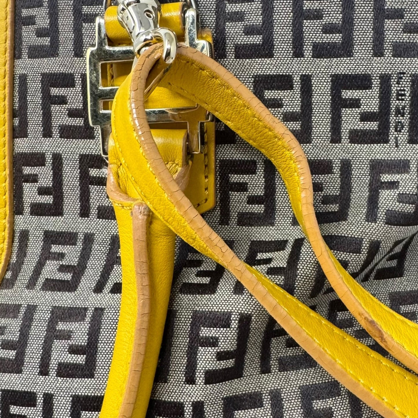 Zucchino Leather Trim Canvas Handbag Luxury Designer By Fendi, Size: Medium