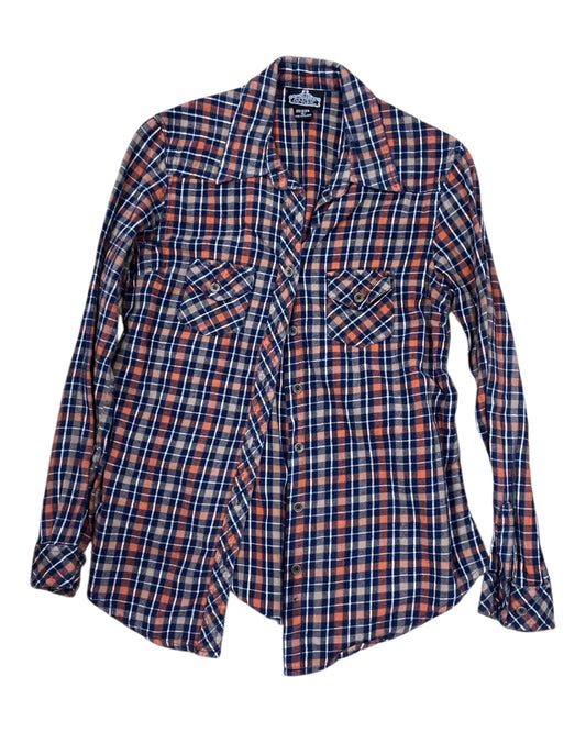 Blouse Ls By Angie In Blue & Orange, Size:L