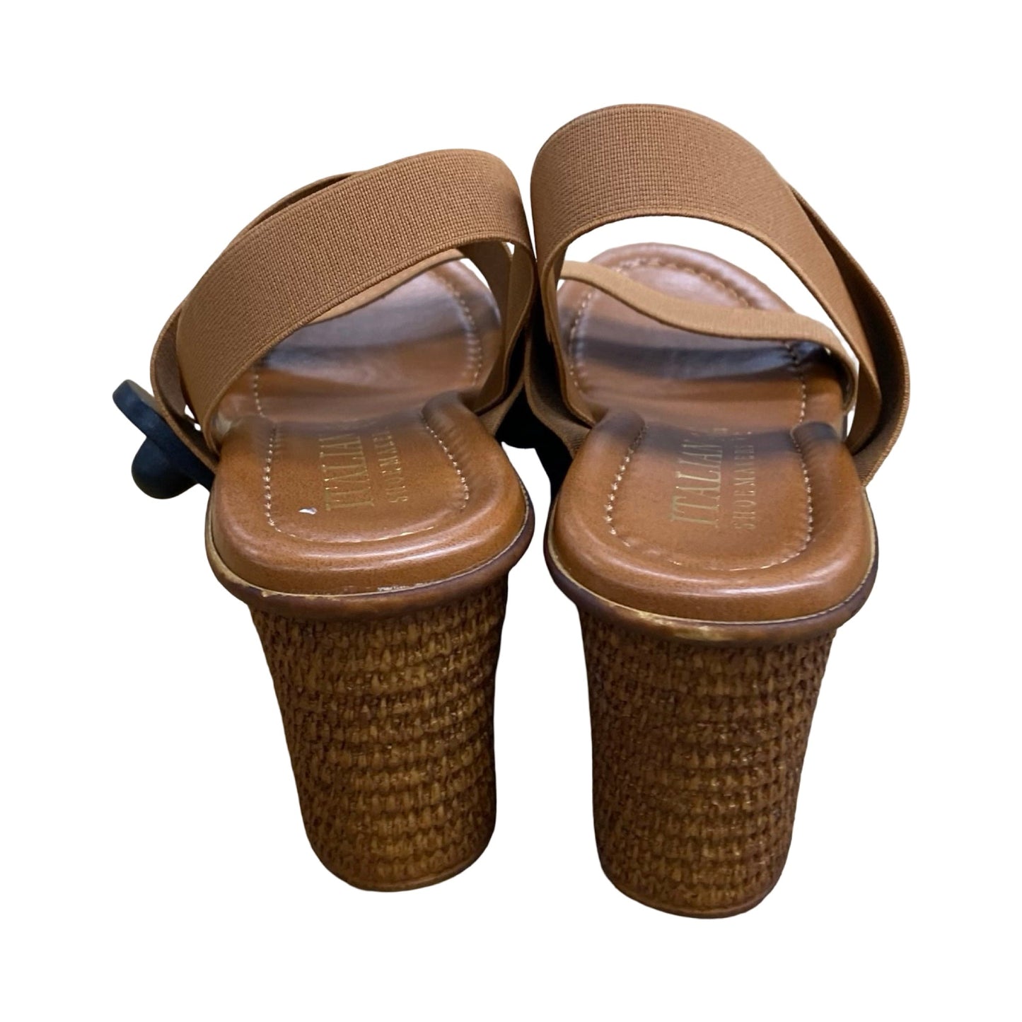 Sandals Heels Wedge By Italian Shoemakers In Brown, Size:8
