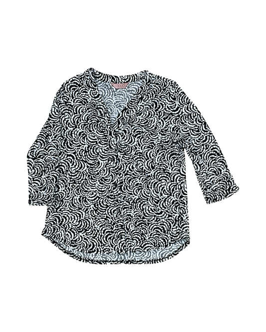 Blouse 3/4 Sleeve By Amana In Black & White, Size:Lp