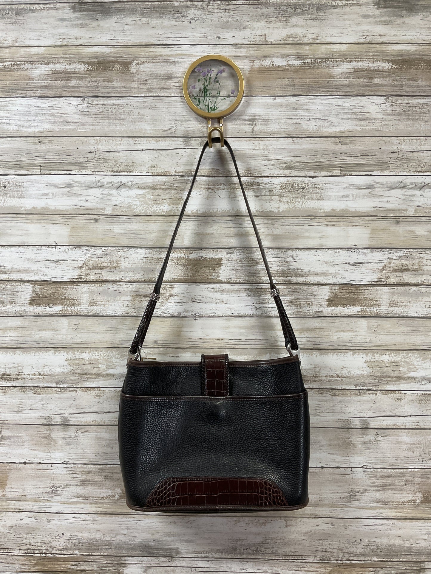 Handbag Leather By Brighton In Black & Silver, Size:Medium