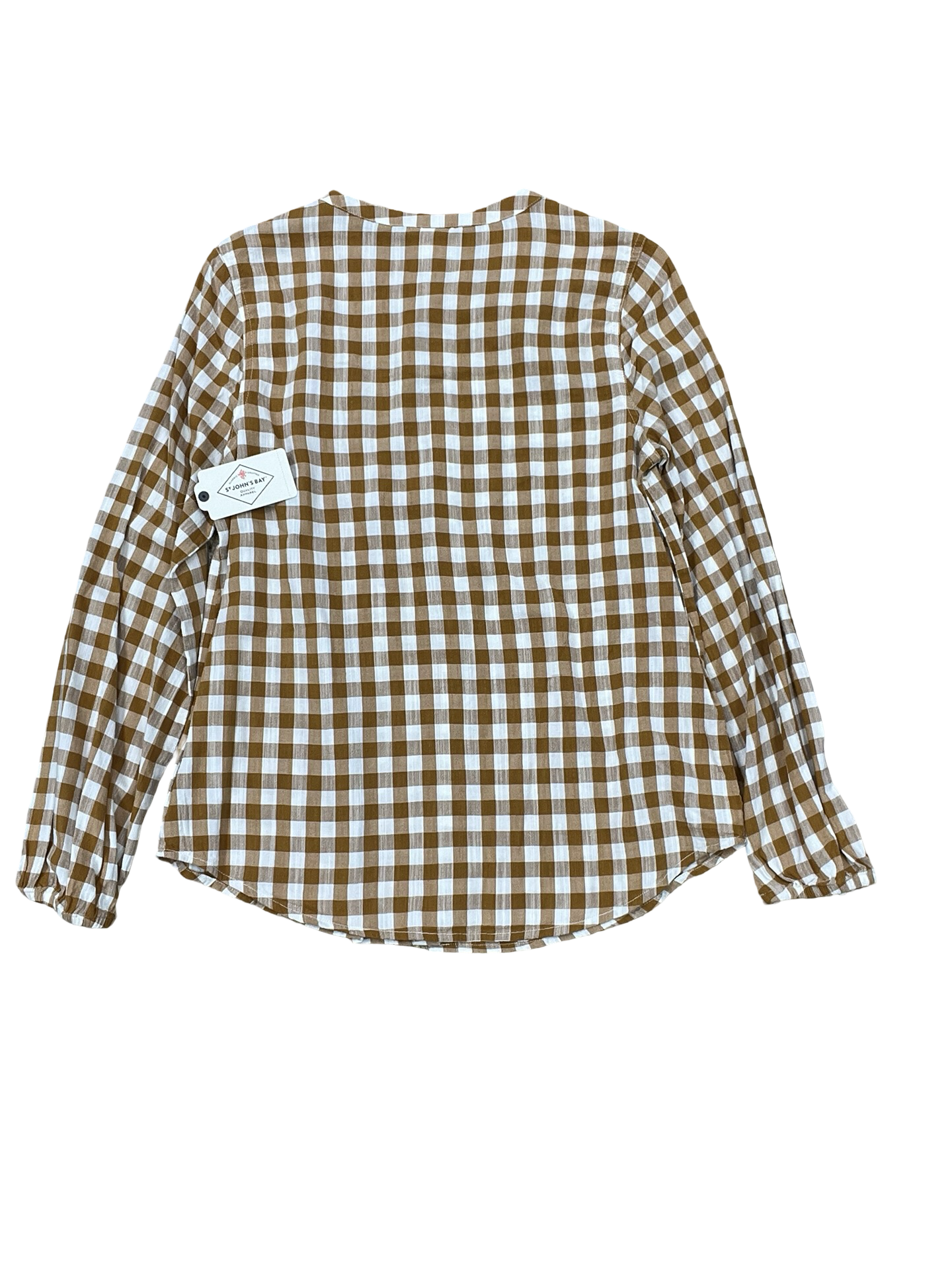 Blouse Ls By St Johns Bay In Orange & Tan, Size:S