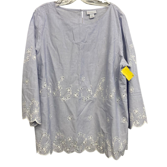 Top 3/4 Sleeve By Liz Claiborne In Blue & White, Size:Xl