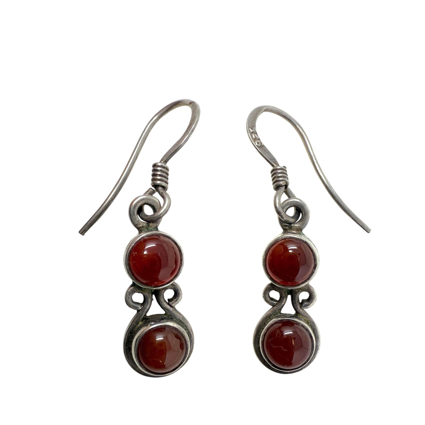 Sterling Silver & Carnelian Cabachon Dangle Earrings
