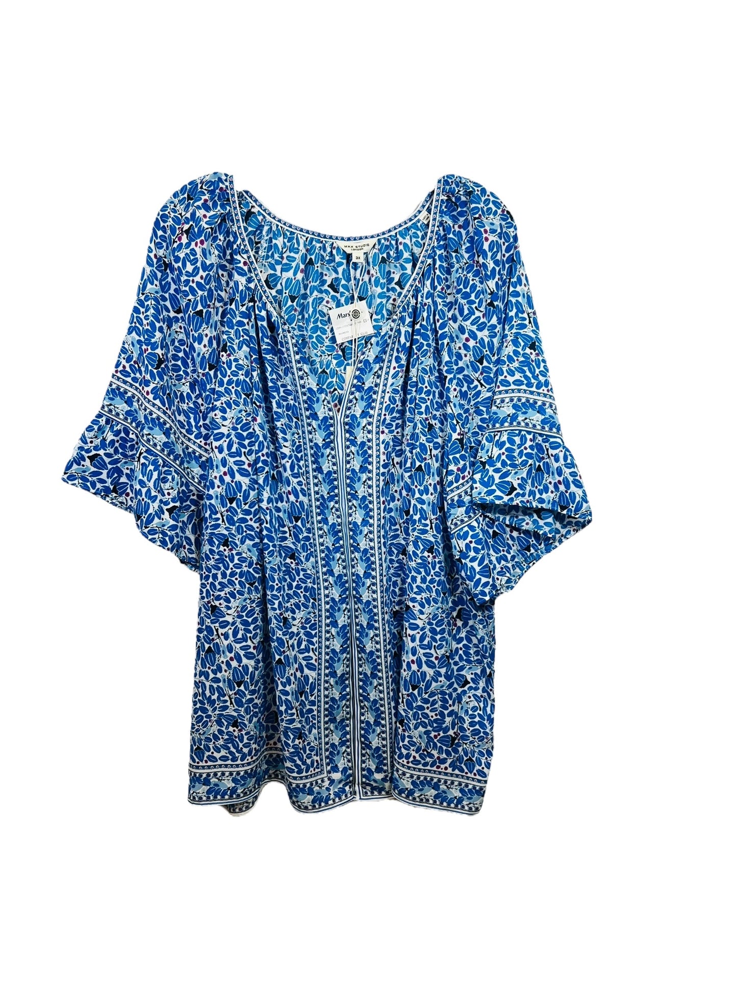 Top Short Sleeve By Max Studio In Blue & White, Size: 3x