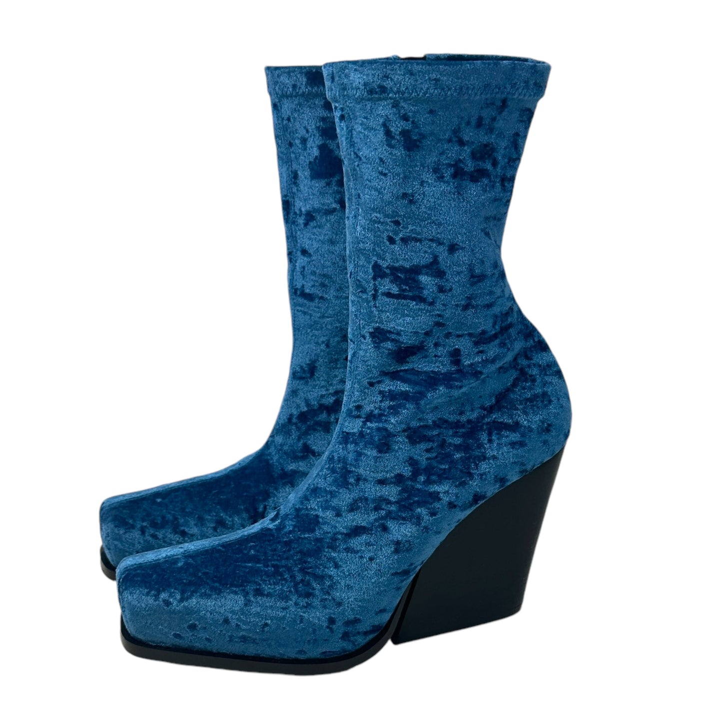 Cowboy Crushed Velvet Ankle Boots Luxury Designer In  By Stella Mccartney In Blue Lagoon, Size: US-8.5/EU-39