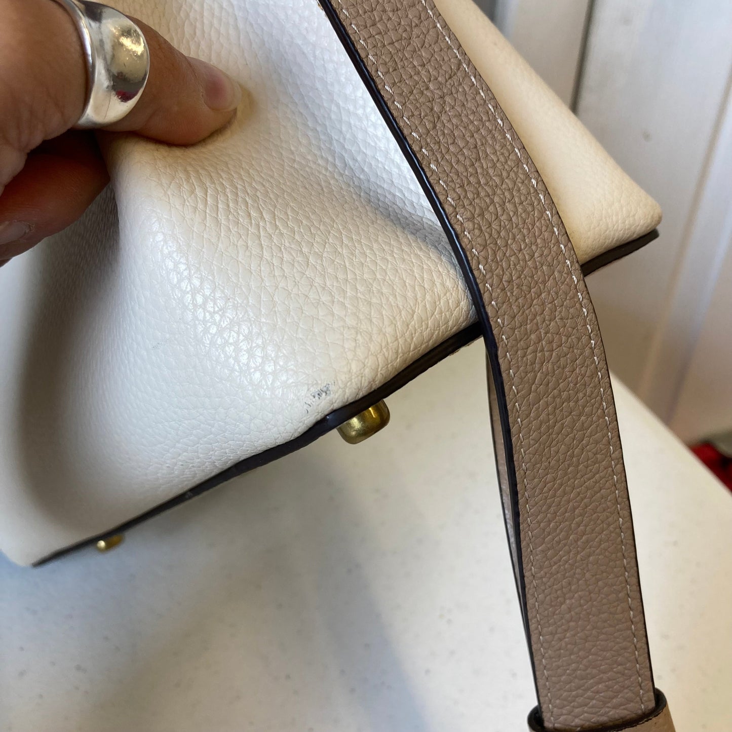 Handbag Designer By Coach In Beige, Size:Small