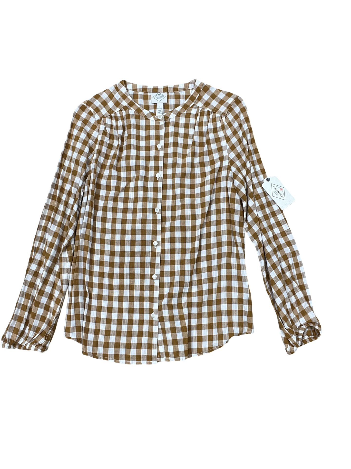 Blouse Ls By St Johns Bay In Orange & Tan, Size:S