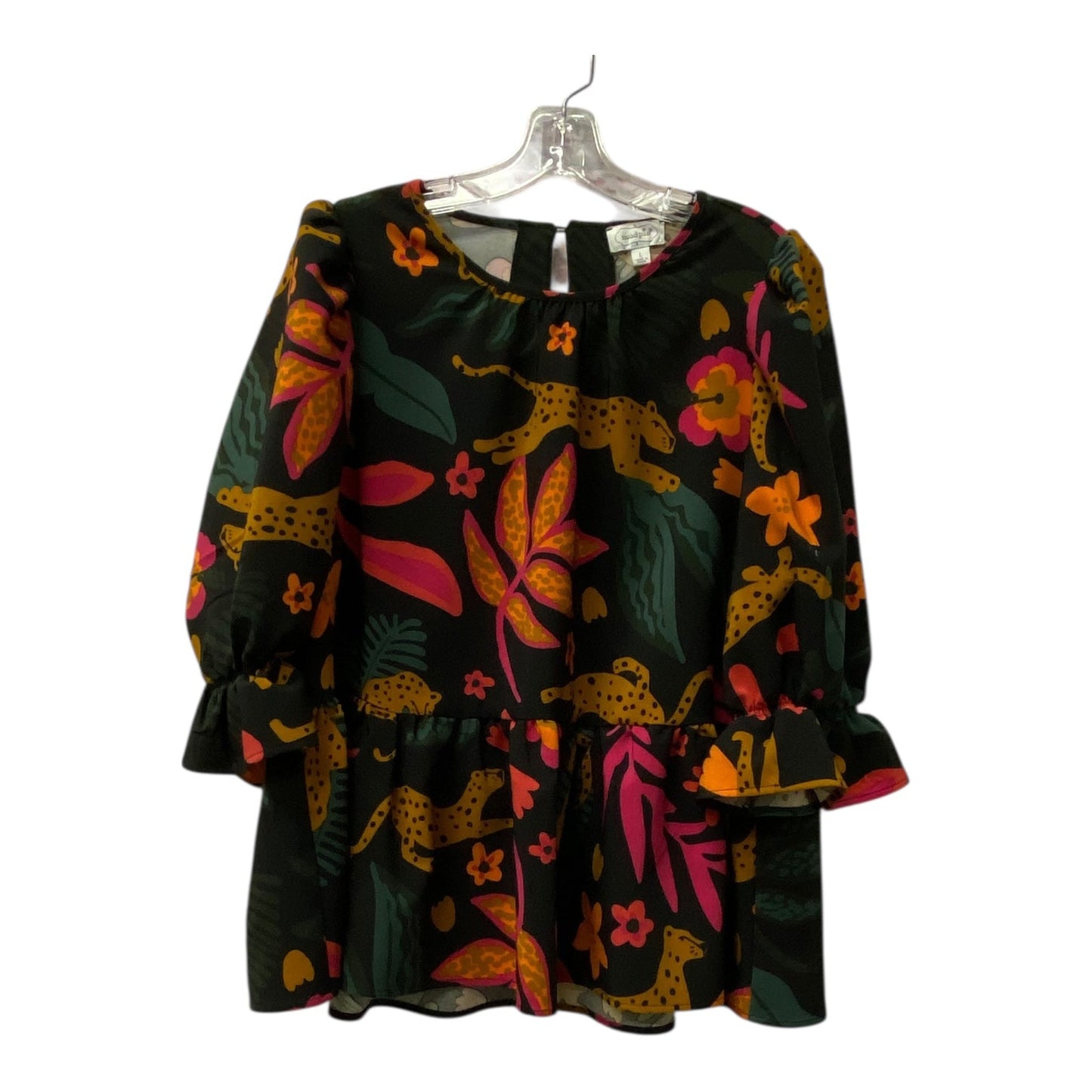 Top 3/4 Sleeve By Mudpie In Black & Pink, Size:L